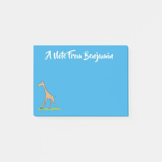 蝶の漫画と可愛い幸せなキリン ポストイット (正面)