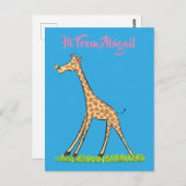 蝶の漫画と可愛い幸せなキリン ポストカード (正面/裏面)