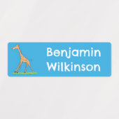 蝶の漫画と幸せなキリンパーソナライズされた ラベル (デザイン2)