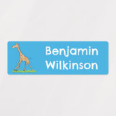 蝶の漫画と幸せなキリンパーソナライズされた ラベル (デザイン1)