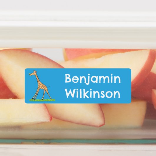 蝶の漫画と幸せなキリンパーソナライズされた ラベル (貼付)