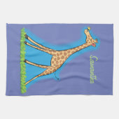 蝶の漫画と幸せなキリン キッチンタオル (横)