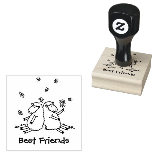 蝶の漫画スタンプと可愛い羊の友人 ラバースタンプ (押印)