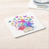 蝶の爆発 スクエアペーパーコースター (アングル)