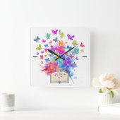 蝶の爆発 スクエア壁時計 (ホーム)