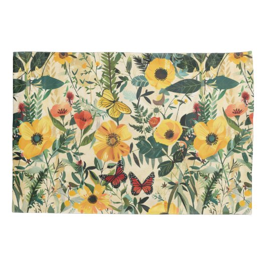 蝶の牧草地お洒落フローラ枕シャム 枕カバー (裏面-左)