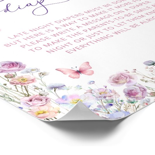 蝶の牧草地の赤ちゃんシャワー深夜おむつ ポスター (角)