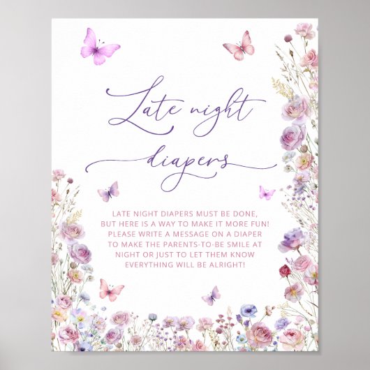 蝶の牧草地の赤ちゃんシャワー深夜おむつ ポスター (正面)