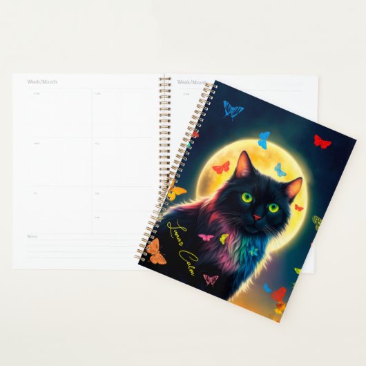 蝶の猫白熱［赤熱］光を放つの星空の夜動物 プランナー手帳 (ディスプレー)