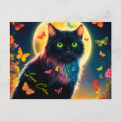 蝶の猫白熱［赤熱］光を放つの星空の夜動物 ポストカード (正面)