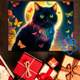 蝶の猫白熱［赤熱］光を放つの星空の夜動物 ポストカード