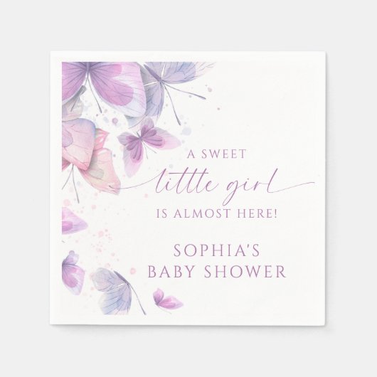 蝶の甘い小さな女の子ベビーシャワー スタンダードカクテルナプキン (正面)