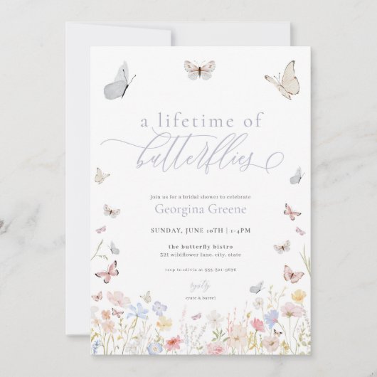 蝶の生涯のシャワーの招待状 招待状 (正面)