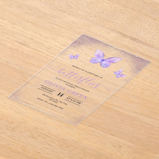 蝶の生涯のブライダルシャワー招待 アクリル招待状 (レイダウン)