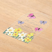 蝶の生涯ダッフォジルブライダルシャワー アクリル招待状 (レイダウン)