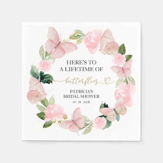 蝶の生涯ピンクのブライダルシャワー スタンダードカクテルナプキン (正面)