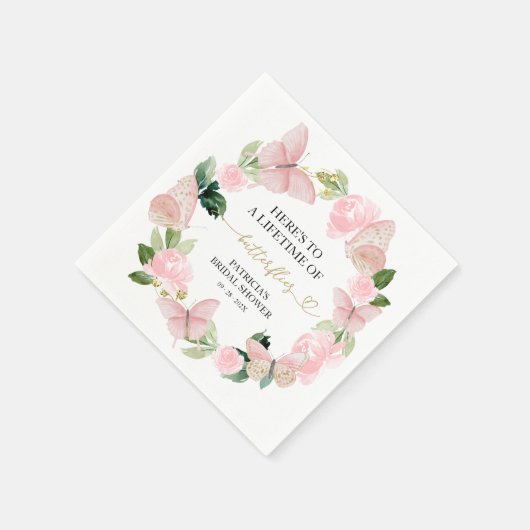 蝶の生涯ピンクのブライダルシャワー スタンダードカクテルナプキン (角)