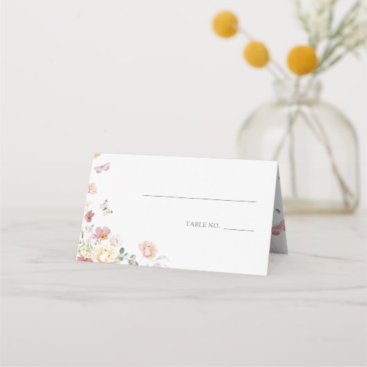 蝶の生涯ピンクフローラブライダルシャワー プレイスカード (正面)