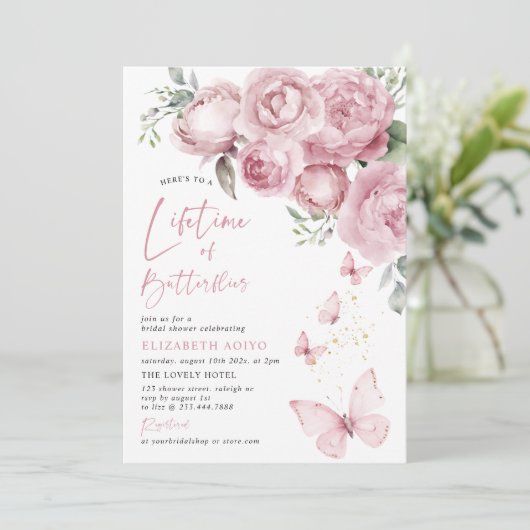 蝶の生涯ピンクフローラブライダルシャワー 招待状 (スタンド正面)