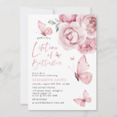 蝶の生涯ピンクフローラブライダルシャワー 招待状 (正面)