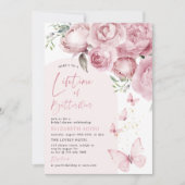 蝶の生涯ピンクフローラブライダルシャワー 招待状 (正面)