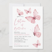 蝶の生涯ピンクブライダルシャワー 招待状 (正面)