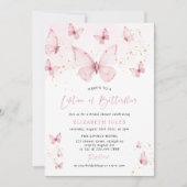 蝶の生涯ピンク金ゴールドブライダルシャワー 招待状 (正面)