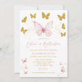 蝶の生涯ピンク金ゴールドブライダルシャワー 招待状 (正面)