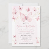 蝶の生涯ピンク金ゴールドブライダルシャワー 招待状 (正面)