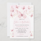 蝶の生涯ピンク金ゴールドブライダルシャワー 招待状 (正面)