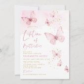 蝶の生涯ピンク金ゴールドブライダルシャワー 招待状 (正面)