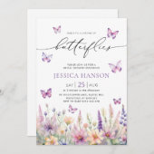 蝶の生涯ブライダルシャワーワイルドフラワー 招待状 (正面/裏面)
