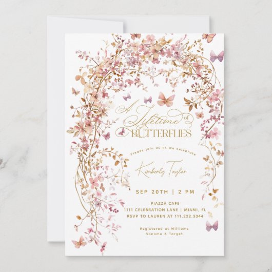 蝶の生涯ブライダルシャワー野花 招待状 (正面)