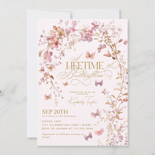 蝶の生涯ワイルドフラワーズブライダルシャワー 招待状 (正面)