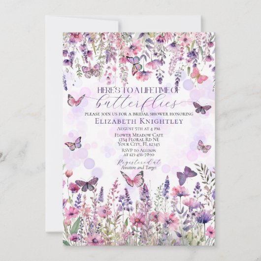 蝶の生涯ワイルドフラワーズブライダルシャワー 招待状 (正面)