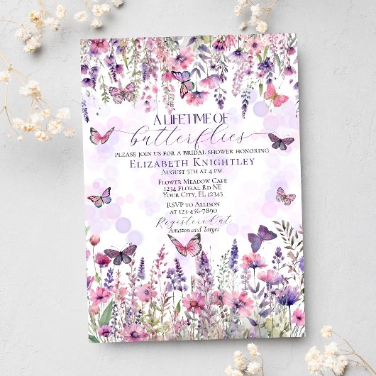 蝶の生涯ワイルドフラワーズブライダルシャワー 招待状