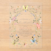 蝶の生涯ワイルドフラワーブライダルシャワー アクリル招待状 (正面)