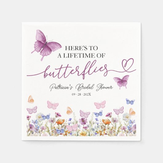 蝶の生涯ワイルドフラワーブライダルシャワー スタンダードカクテルナプキン (正面)