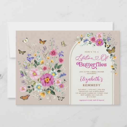 蝶の生涯ワイルドフラワーブライダルシャワー 招待状 (正面)