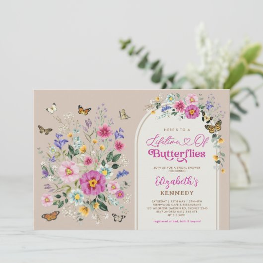 蝶の生涯ワイルドフラワーブライダルシャワー 招待状 (スタンド正面)