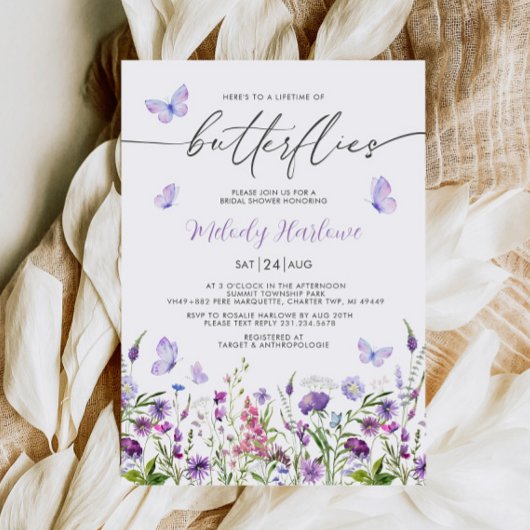 蝶の生涯ワイルドフラワーブライダルシャワー 招待状