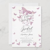 蝶の生涯金ゴールド紫ブライダルシャワー 招待状 (正面)