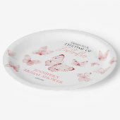 「蝶の生涯」ピンクのブライダルシャワー ペーパープレート (アングル)