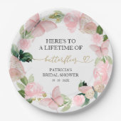 蝶の生涯 ピンクのブライダルシャワー ペーパープレート (正面)
