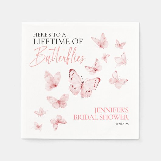 蝶の生涯 | ピンク赤面ブライダルシャワー スタンダードカクテルナプキン (正面)