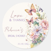 蝶の生涯 フローラル ブライダルシャワーのお土産 ラウンドシール (正面)