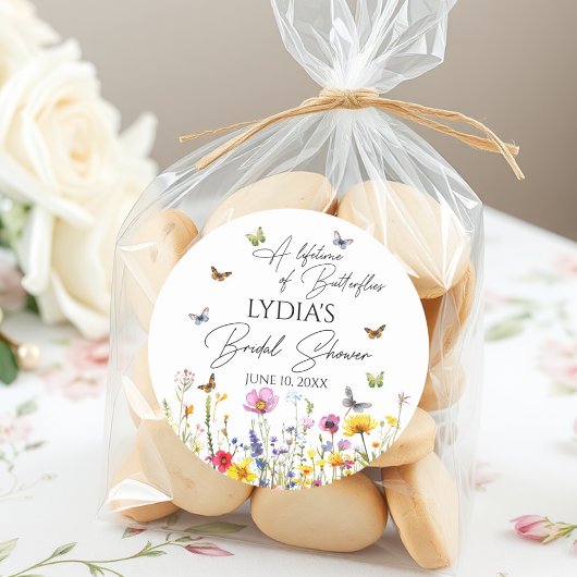 蝶の生涯 ワイルドフラワーのブライダルシャワー ラウンドシール