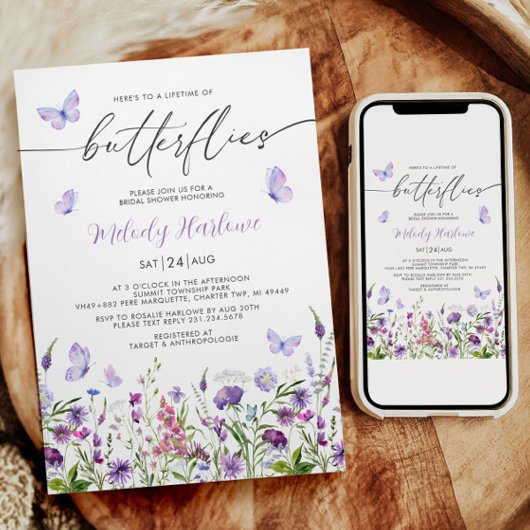 蝶の生涯 ワイルドフラワーのブライダルシャワー 招待状