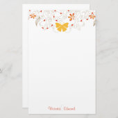 蝶の白い文パーソナライズされた具 便箋 (正面/裏面)