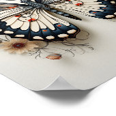 蝶の白黒のスケッチ ポスター (角)